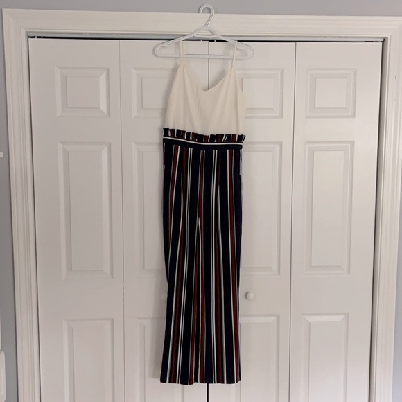 Vertical striped waist paper bag jumpsuit - Picture 1 of 4